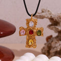 Gold-Plated Gemstone Cross Pendant Necklace – Trendy Fashion Accessory - Begum