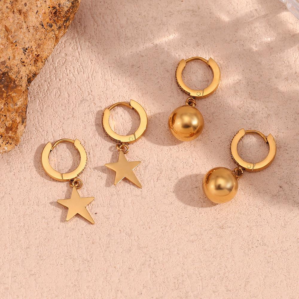 Gold-Plated Star and Sphere Drop Earrings-Hypoallergenic Fashion Earrings - Begum