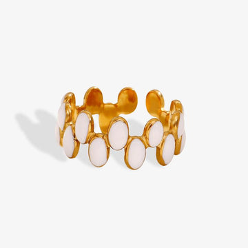 White Enamel Gold Cuff Bracelet - Trendy Fashion Accessory - Begum