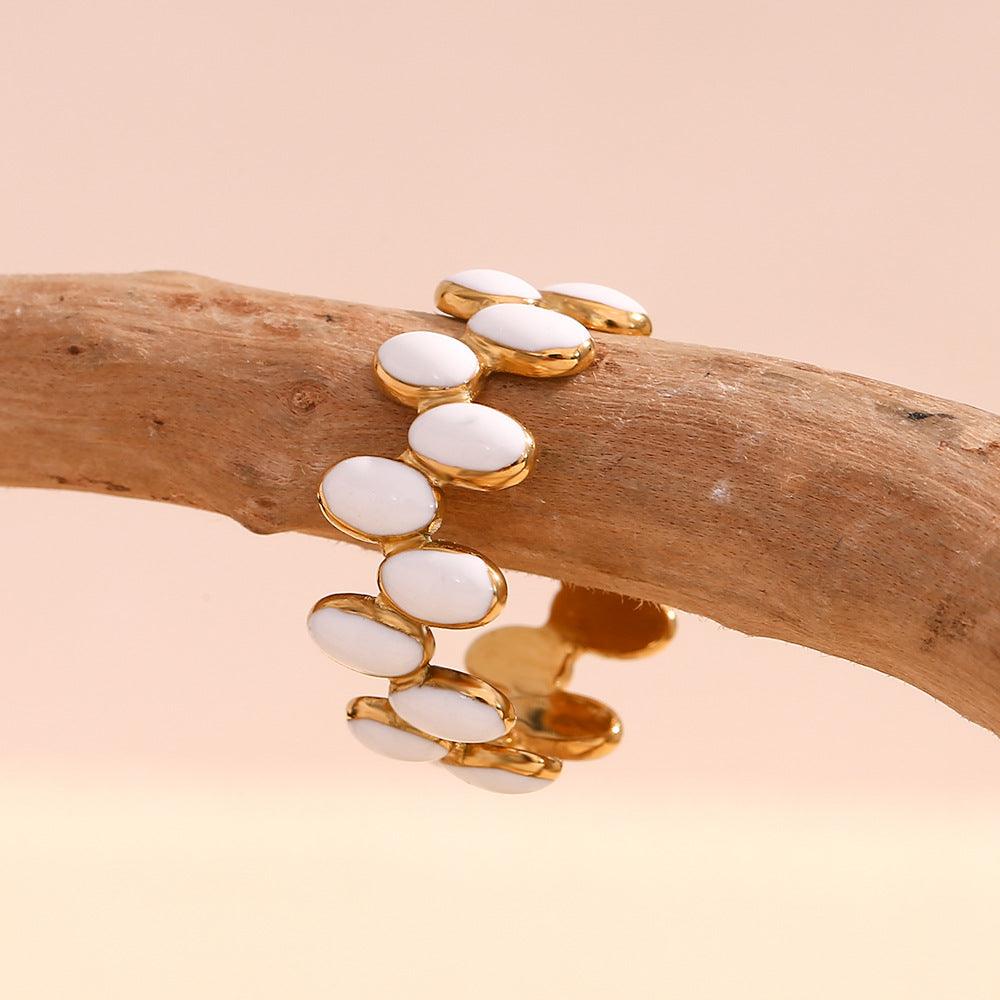 White Enamel Gold Cuff Bracelet - Trendy Fashion Accessory - Begum