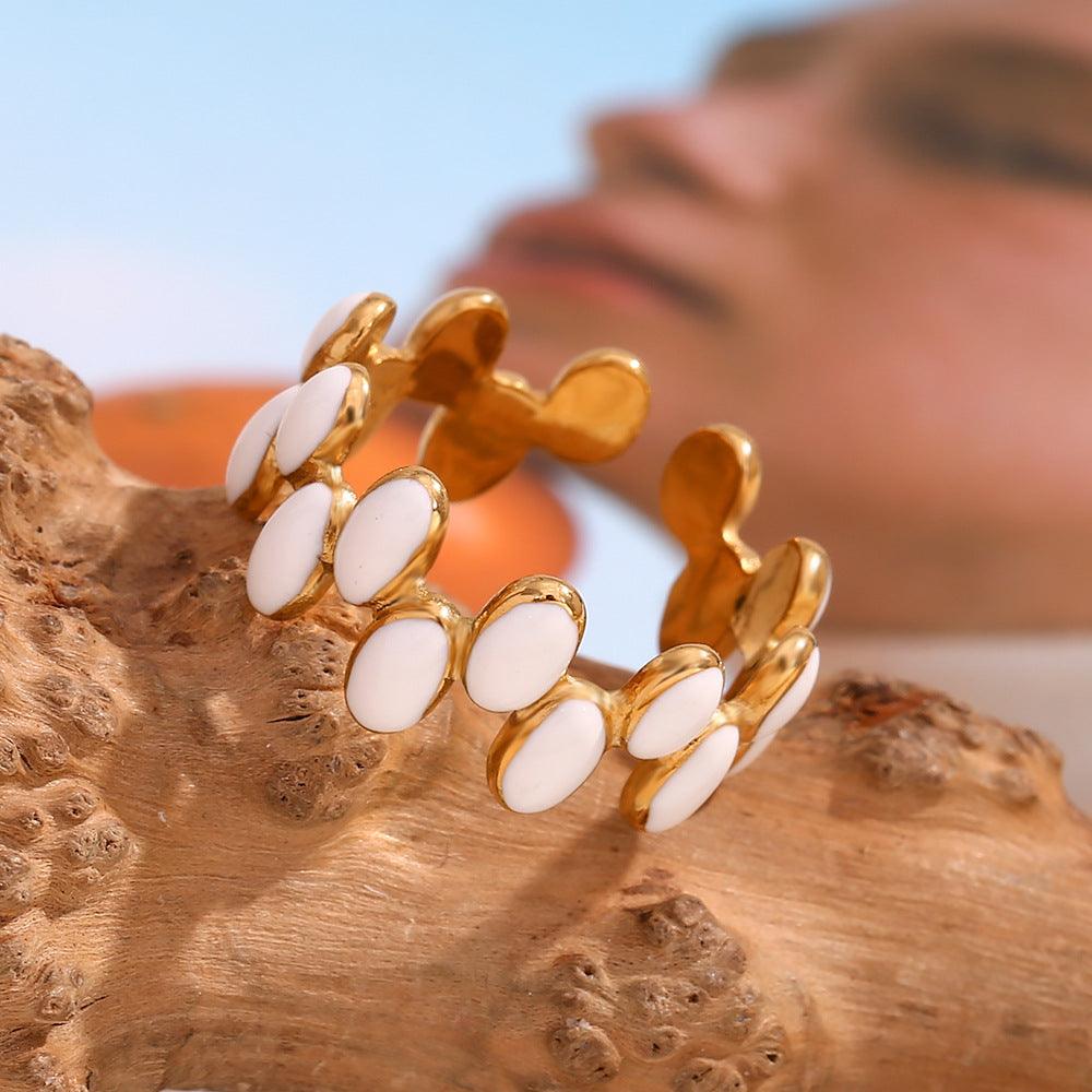 White Enamel Gold Cuff Bracelet - Trendy Fashion Accessory - Begum