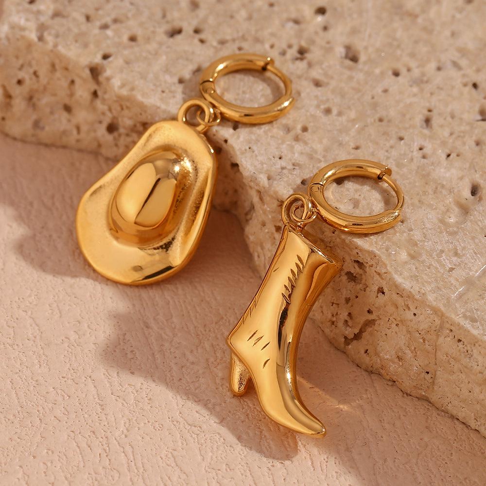 Gold Cowboy Hat and Boot Hoop Earrings – Trendy Western Earrings - Begum