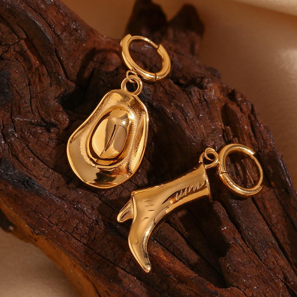 Gold Cowboy Hat and Boot Hoop Earrings – Trendy Western Earrings - Begum