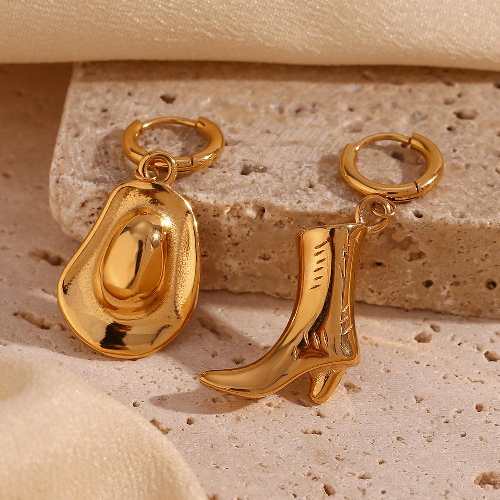 Gold Cowboy Hat and Boot Hoop Earrings – Trendy Western Earrings - Begum