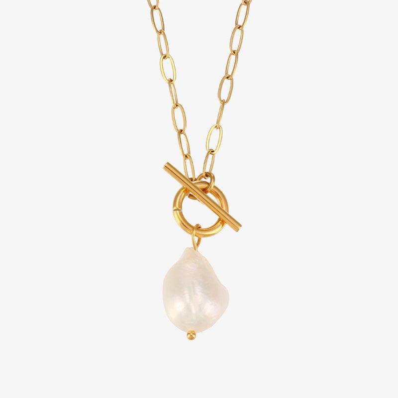 Gold Pearl Toggle Clasp Box Chain Necklace – Minimalist Necklace - Begum