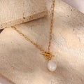 Gold Pearl Toggle Clasp Box Chain Necklace – Minimalist Necklace - Begum