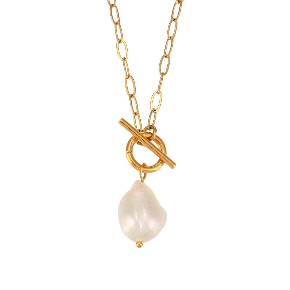 Gold Pearl Toggle Clasp Box Chain Necklace – Minimalist Necklace - Begum