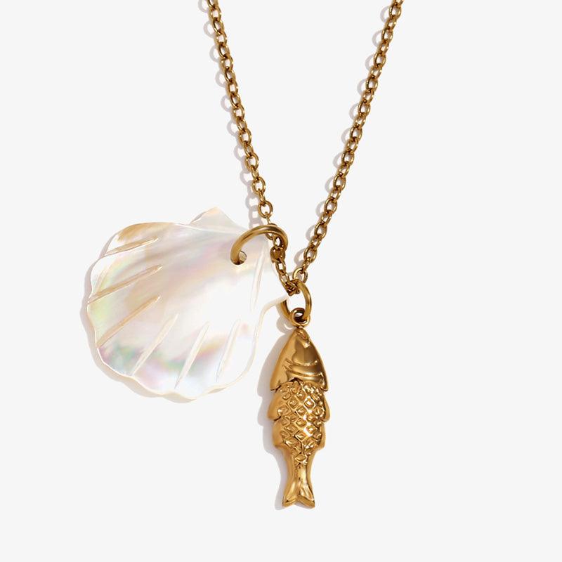 Gold Seashell and Starfish Necklace – Trendy Coastal Jewelry - Begum