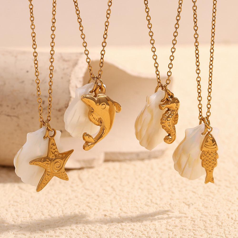 Gold Seashell and Starfish Necklace – Trendy Coastal Jewelry - Begum