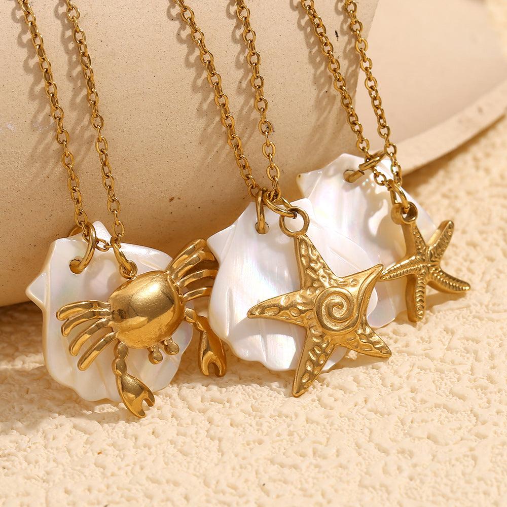 Gold Seashell and Starfish Necklace – Trendy Coastal Jewelry - Begum