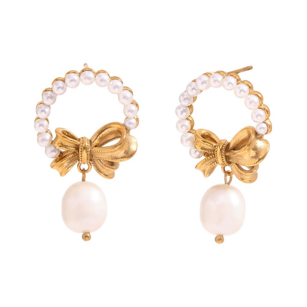 Romantic Bowknot Simulated Pearl Hoop Earrings – Fashion Jewelry - Begum