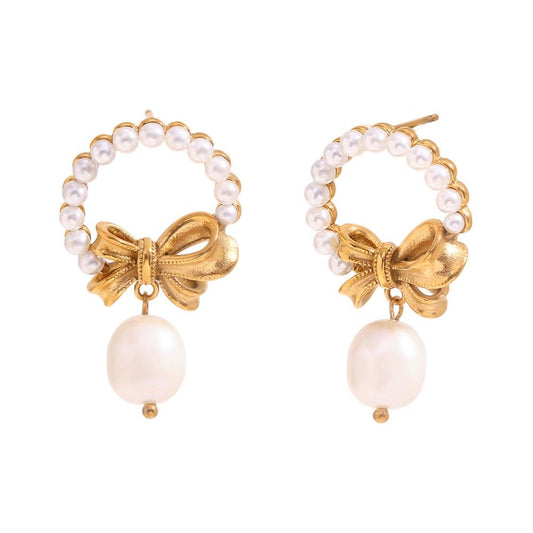 Romantic Bowknot Simulated Pearl Hoop Earrings – Fashion Jewelry - Begum