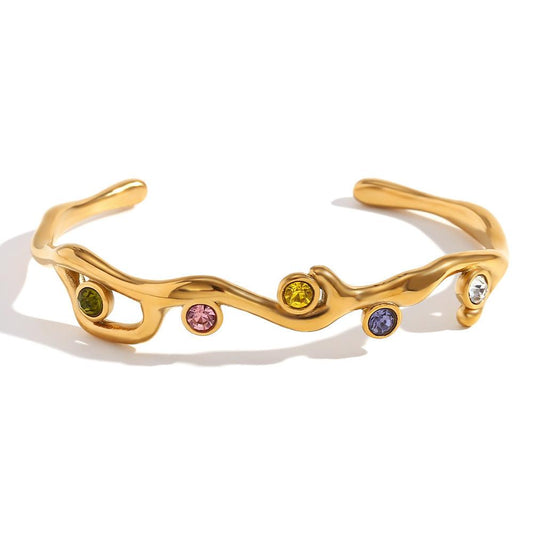 Vintage Gold-Plated Cuff Bracelet with Multicolored Crystals – Fashion Jewelry for Women - Begum