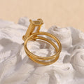 Trendy Gold Stainless Steel Ring with Geometric Cubic Zirconia – Perfect for Anniversaries - Begum