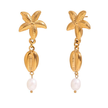 Vintage Starfish and Shell Drop Earrings with Simulated Pearl – Fashion Jewelry for Women - Begum