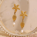 Vintage Starfish and Shell Drop Earrings with Simulated Pearl – Fashion Jewelry for Women - Begum