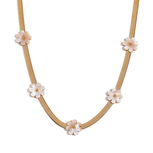 Trendy Gold Choker Necklace with White Flower Charms - Begum