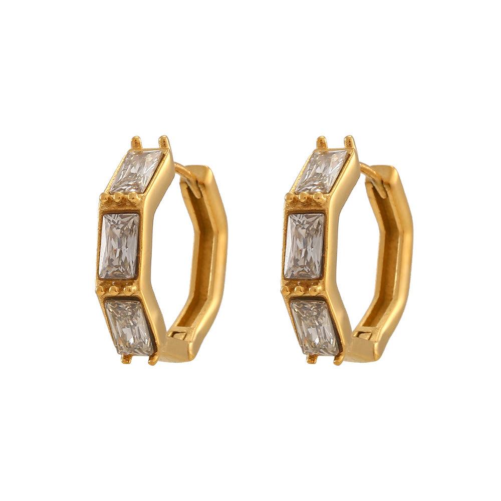 Gold Huggie Earrings with Cubic Zirconia - Geometric Women's Hoop Earrings - Begum