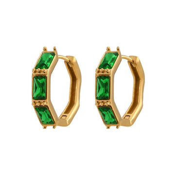 Gold Huggie Earrings with Cubic Zirconia - Geometric Women's Hoop Earrings - Begum