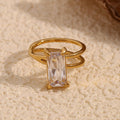 Trendy Gold Stainless Steel Ring with Geometric Cubic Zirconia – Perfect for Anniversaries - Begum