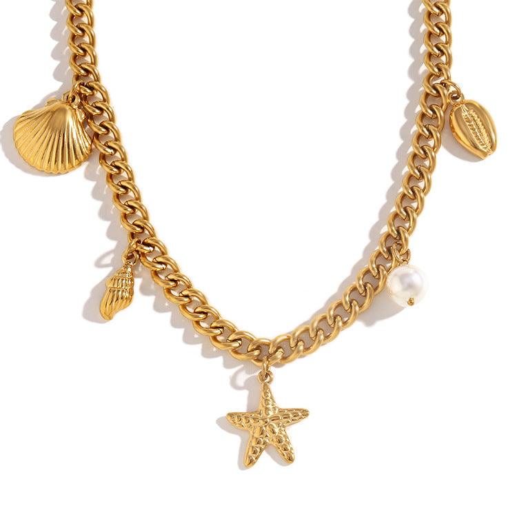 Trendy Gold Charm Bracelet with Seashell and Starfish Pendants – Link Chain for Women - Begum