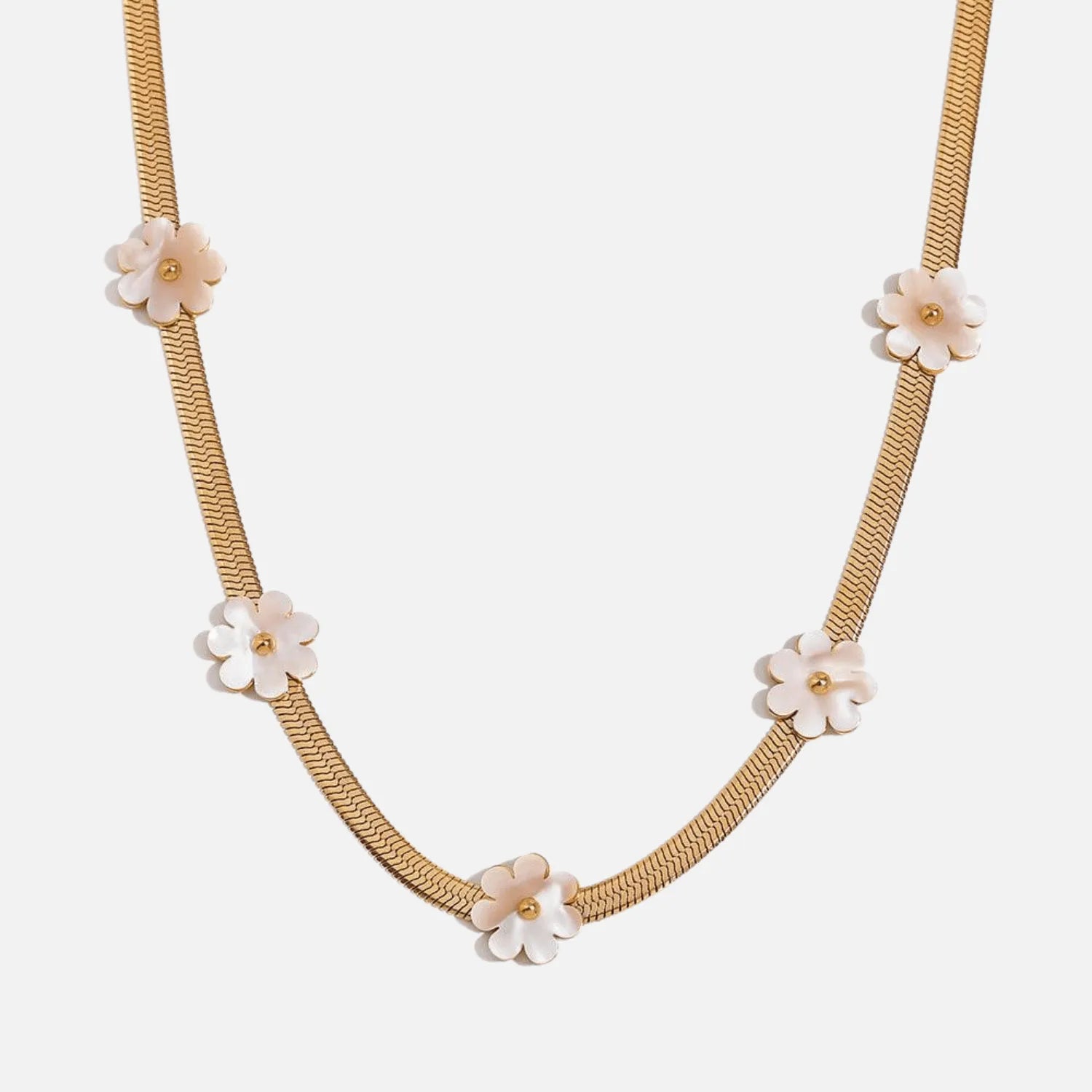 Trendy Gold Choker Necklace with White Flower Charms - Begum