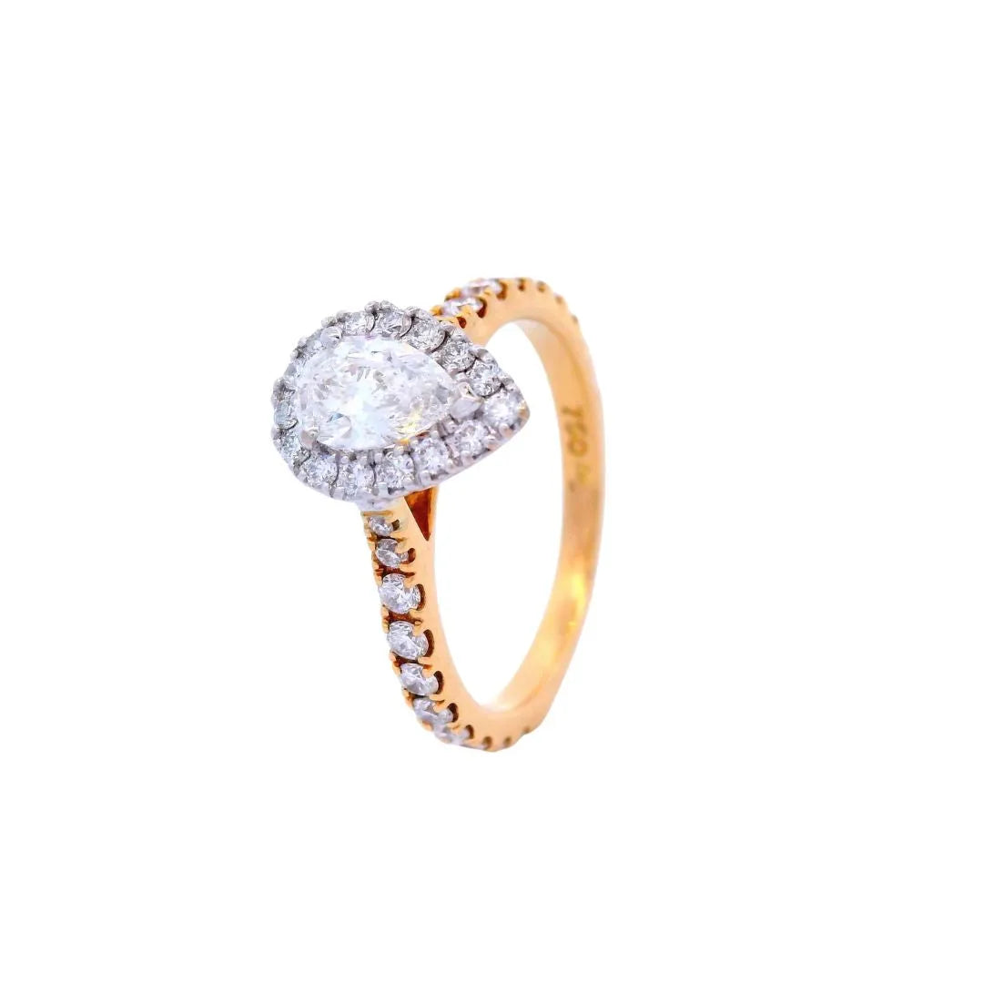 Halo Set Pear Engagement Ring Set in Yellow Gold