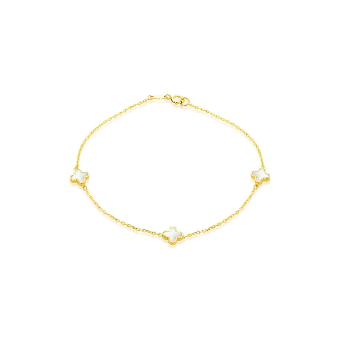 Mother of Pearl 4 Leaf Clover Bracelet in Yellow Gold