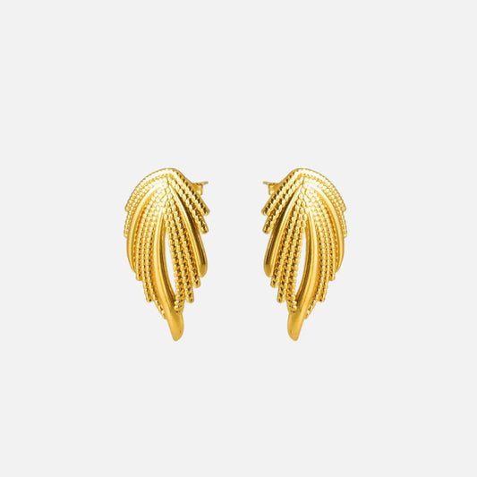 Gold-Plated Geometric Feather Stud Earrings – Bold Punk Style Earrings - Begum