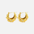 Gold Textured Hoop Earrings with Pink and White Crystals - Begum