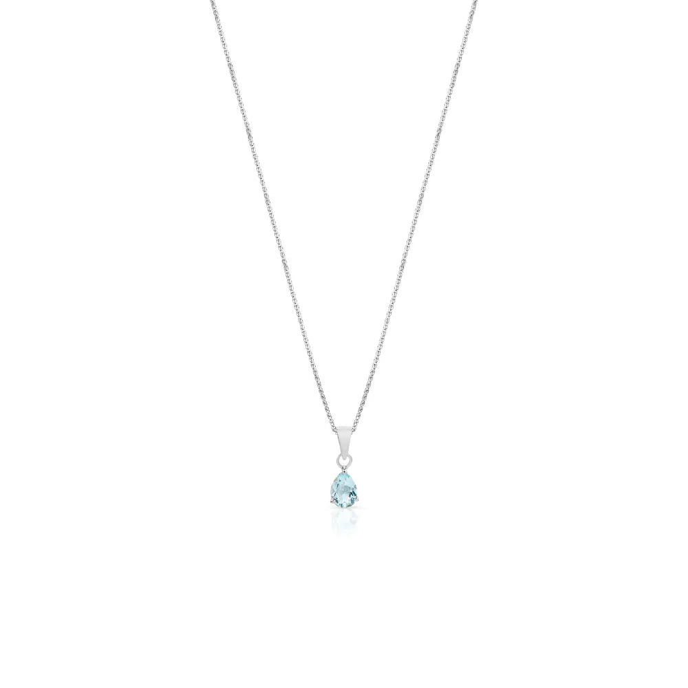 Sterling Silver Blue Topaz Pear Pendant Necklace