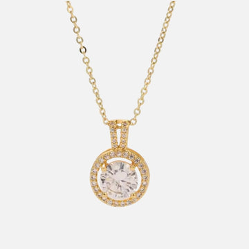 Round Crystal Gold-Plated Pendant Necklace