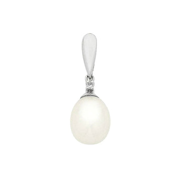 Freshwater Pearl & Diamond Pendant in White Gold