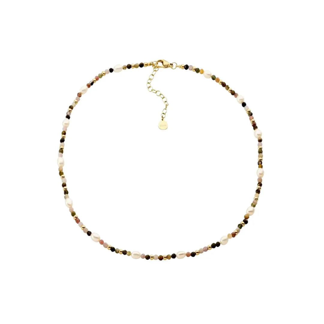 Ellani Stainless Steel Tourmaline & Freshwater Pearl 40cm Necklace