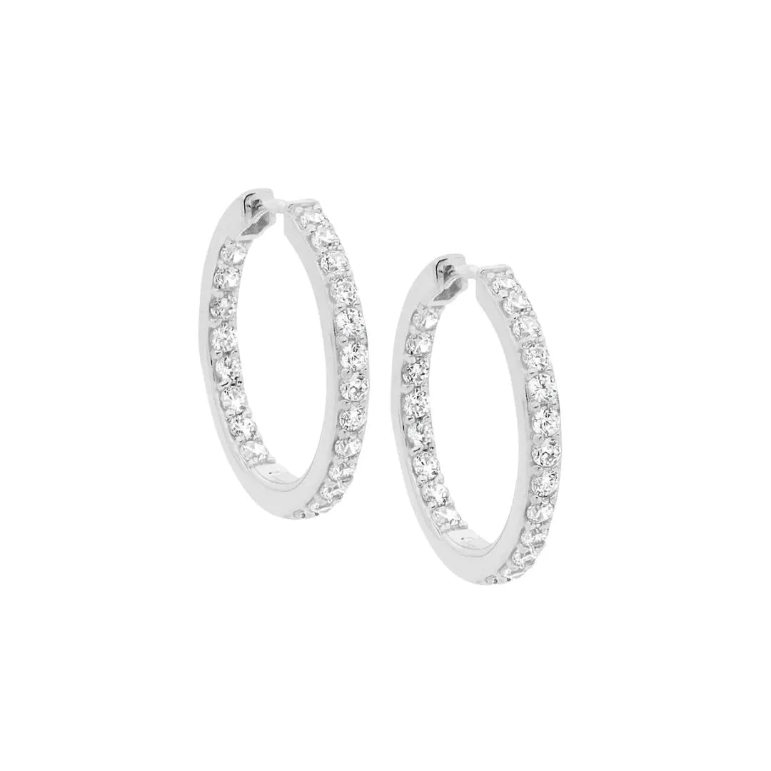 Ellani Sterling Silver Hoop Earrings with Cubic Zirconia Stones