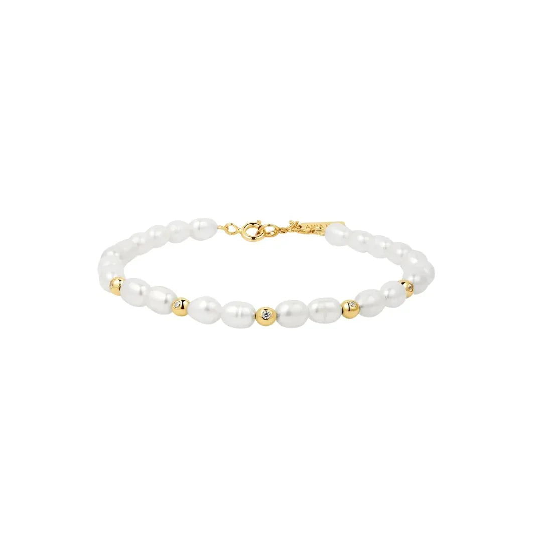 Ania Haie Gold Freshwater Pearl and White Cubic Zirconia Bezel Set Bracelet