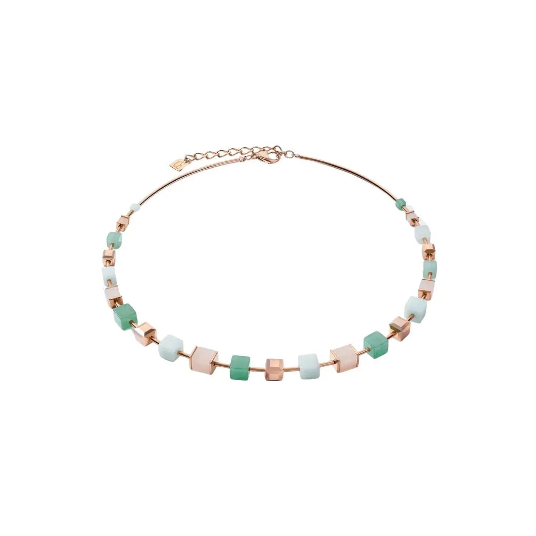 Geo Cube Soft Pink & Green Aventurine Necklace