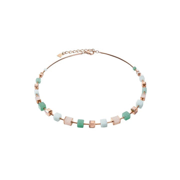 Geo Cube Soft Pink & Green Aventurine Necklace