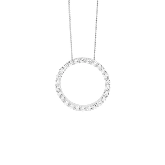 Ellani Sterling Silver 15mm Circle Pendant with Cubic Zirconias