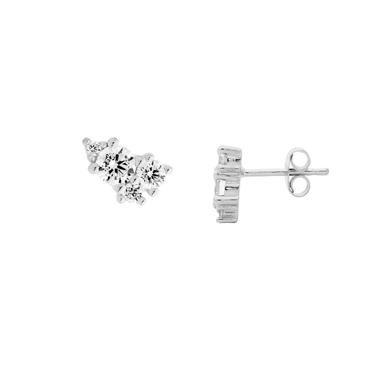Ellani SS WH CZ Multi Size Round Cluster Stud Earrings