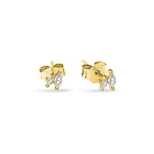 Yellow Gold Plated Sterling Silver Gold Plated Petal-Duo CZ Stud Earrings