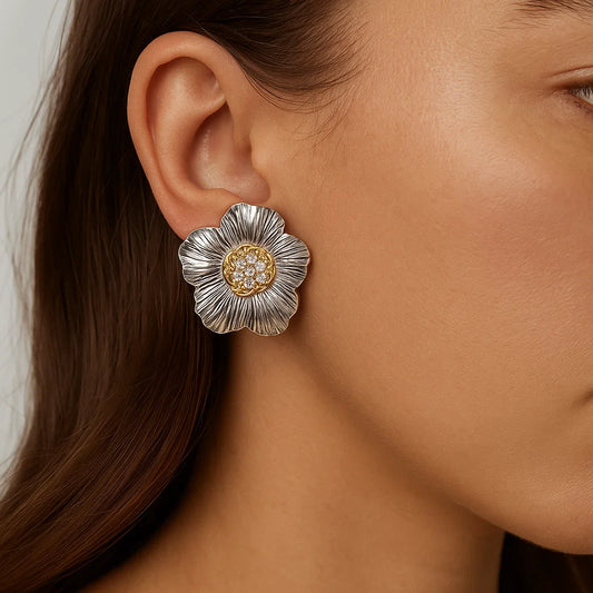Floral Zirconia Copper Alloy Earrings