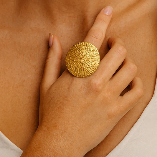 Sculpted Gold Texture Statement Ring