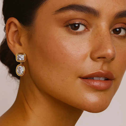 Crystal Geometric Drop Stud Earrings
