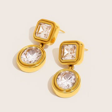 Crystal Geometric Drop Stud Earrings