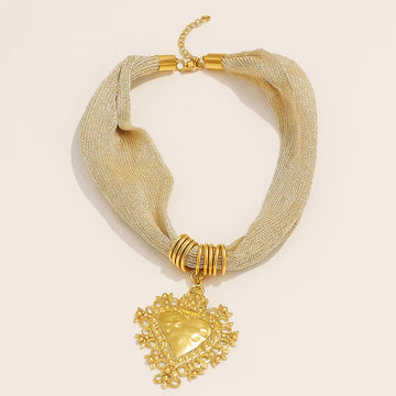 Golden Heart Pendant Mesh Necklace