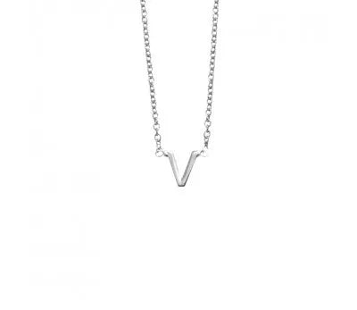 Sterling Silver Necklace with Initial Pendant V