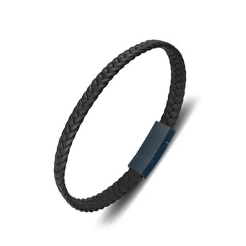 Blaze Stainless Steel Men’s Black Leather Bangle