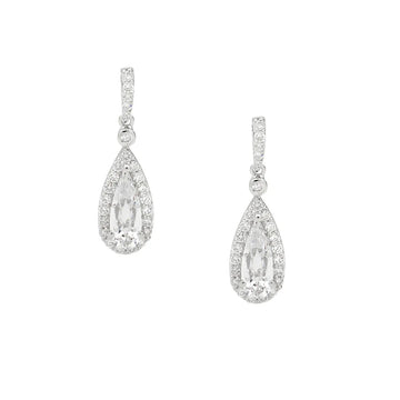 Ellani SS WH CZ Drop Pear w/ WH CZ Surround Earring