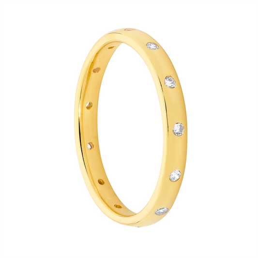 Ellani Yellow Gold Plated Hammer Set Eternity Ring